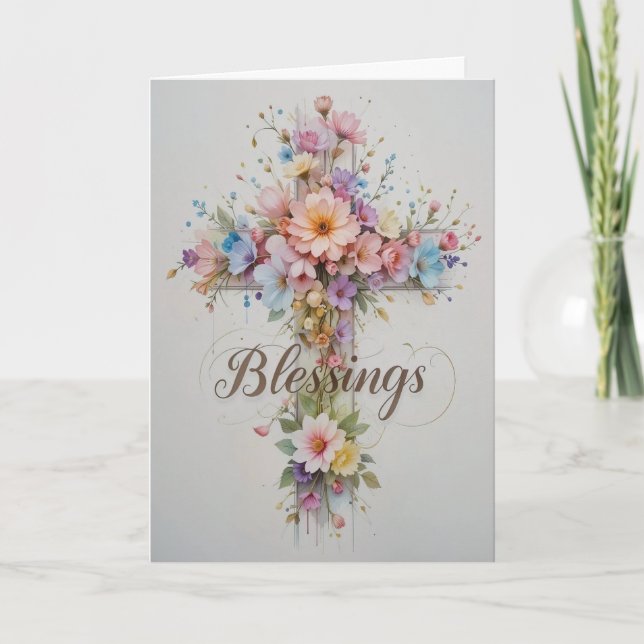 Cartes Pour Fêtes Annuelles Charmantes croix de Pâques florales (Devant)