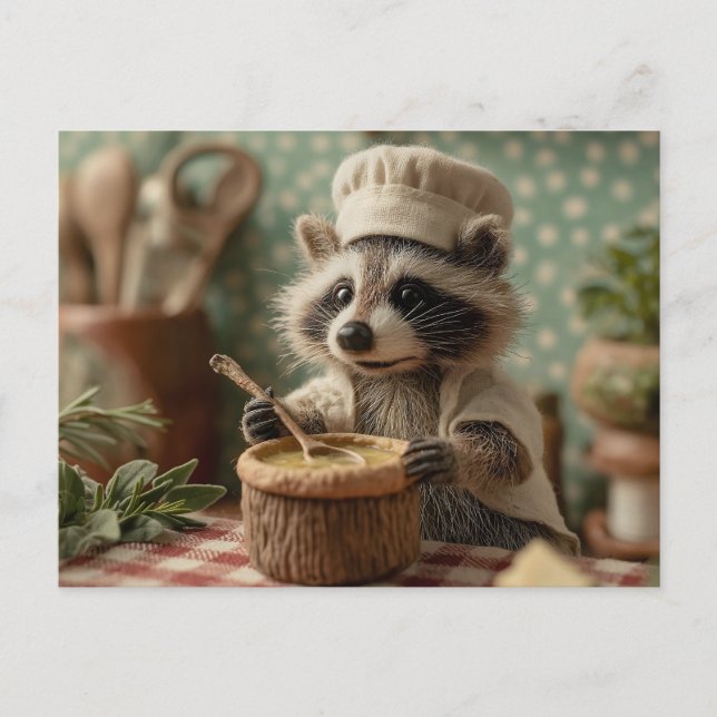 Cartes Pour Fêtes Annuelles Charming and Cute Raccoon Chef Stirring a Bowl (Devant)