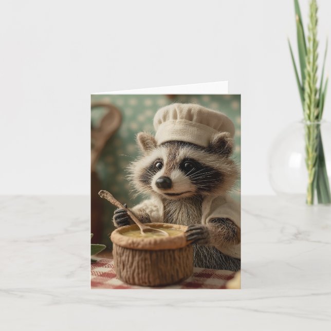 Cartes Pour Fêtes Annuelles Charming and Cute Raccoon Chef Stirring a Bowl (Devant)
