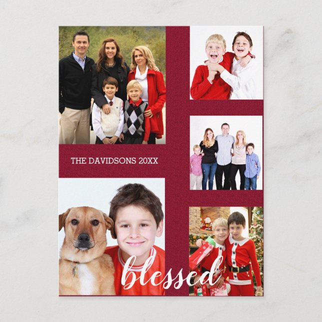 Cartes Pour Fêtes Annuelles Charming Holiday Famille Photo Collage Monogramme (Devant)
