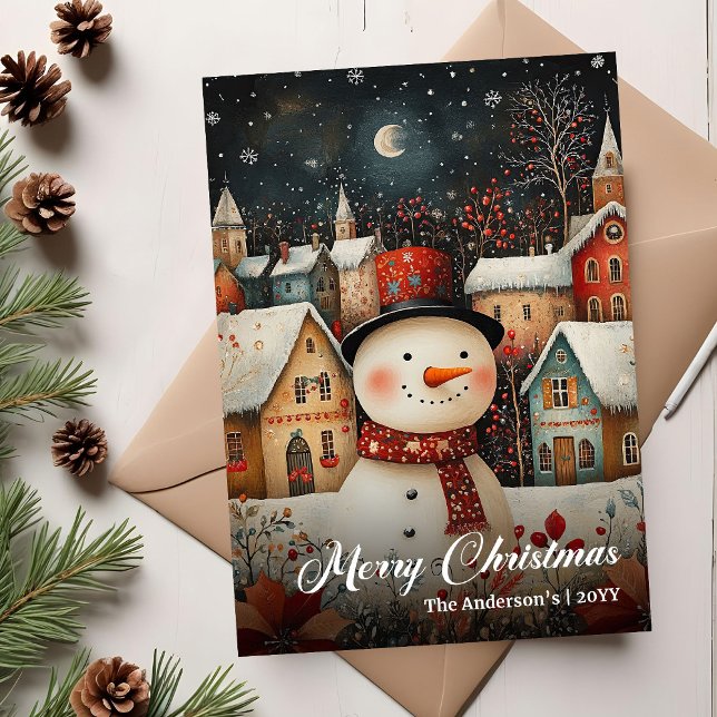 Cartes Pour Fêtes Annuelles Charming retro Christmas scene festive card (Charming retro Christmas tree festive card template

)