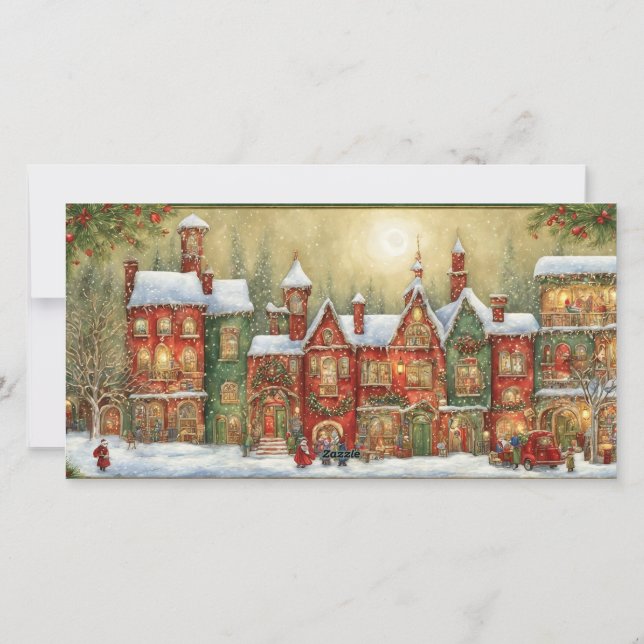 Cartes Pour Fêtes Annuelles Charming Snowy Village Christmas Card 3 Photos (Dos)