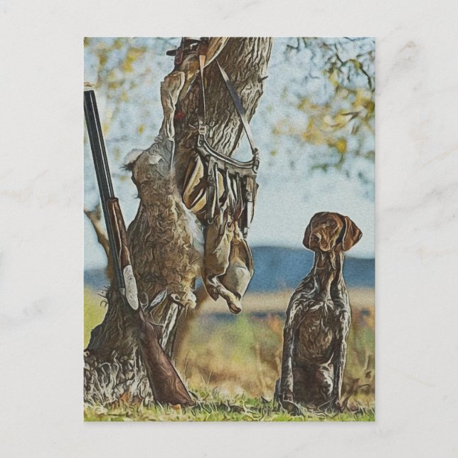 Cartes Pour Fêtes Annuelles Chasse au lapin avec GSP (Devant)