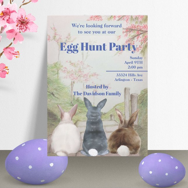 Cartes Pour Fêtes Annuelles Chasse aux Oeufs Cute Bunnies Pâques (Créateur téléchargé)