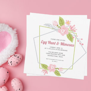 Cartes Pour Fêtes Annuelles Chasse aux oeufs de Pâques Mimosas Brunch Fête Flo