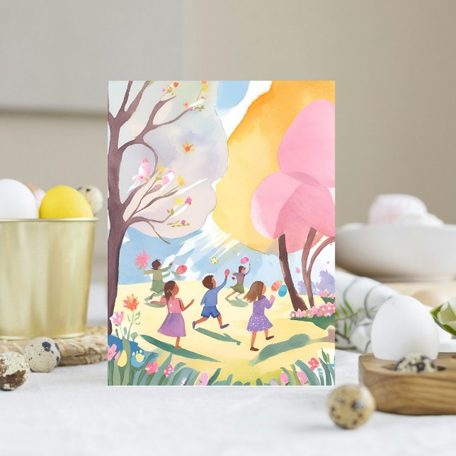 Cartes Pour Fêtes Annuelles Chasse aux œufs de Pâques pastel Fleurie Aquarelle (Créateur téléchargé)