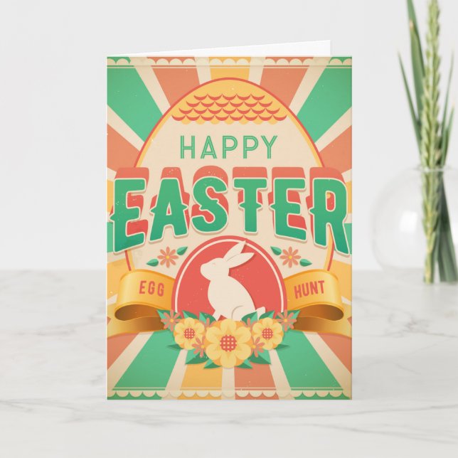 Cartes Pour Fêtes Annuelles Chasse aux oeufs de Pâques rétro (Devant)