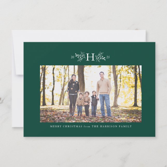 Cartes Pour Fêtes Annuelles Chasseur de monogramme rustique photo de Noël vert (Devant)