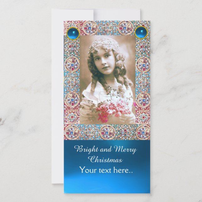 CARTES POUR FÊTES ANNUELLES CHÂSSIS ANTIQUE, ANGES, BIJOUX PRÉCIEUX, GÈMES BLE (Devant)