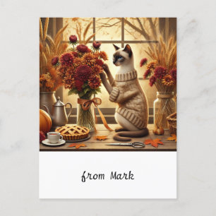 Cartes Pour Fêtes Annuelles Chat avec fleurs pour la saison automnale Salutati
