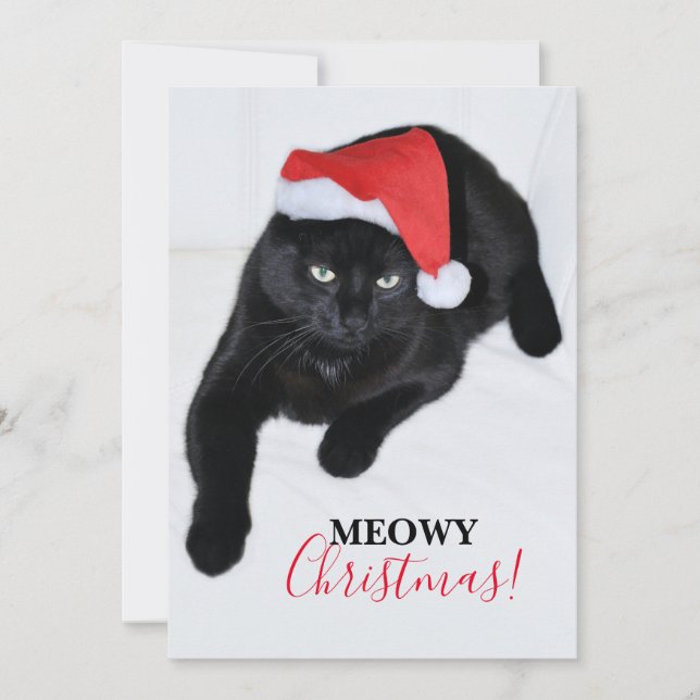 Cartes Pour Fêtes Annuelles Chat avec le chapeau du Père Noël Rouge (Devant)