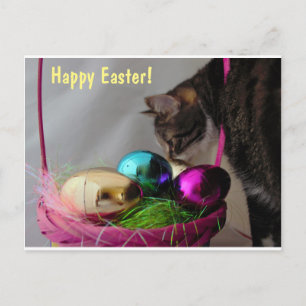 Cartes Pour Fêtes Annuelles Chat avec panier de Pâques