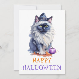 Cartes Pour Fêtes Annuelles Chat birman à l'aquarelle avec un chapeau de sorci
