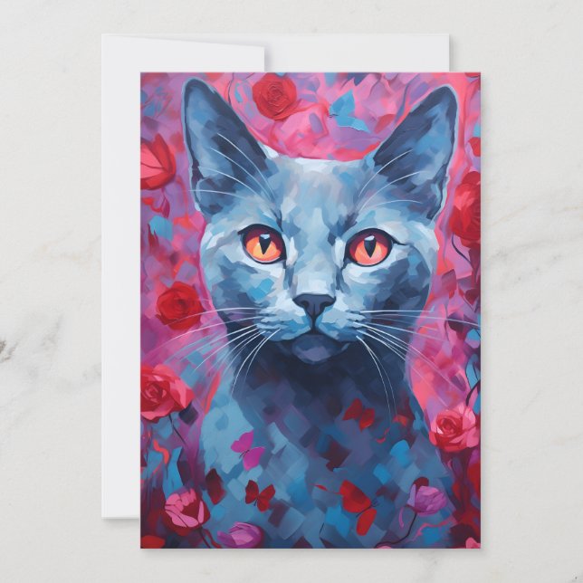 Cartes Pour Fêtes Annuelles Chat Bleu Russe Saint-Valentin (Devant)
