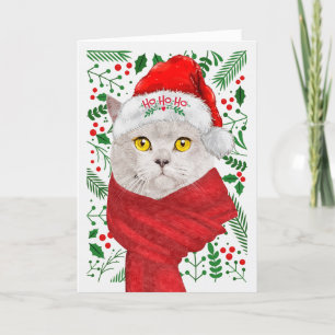 Cartes Pour Fêtes Annuelles Chat britannique Shorthair Santa Hat Meowy Christm