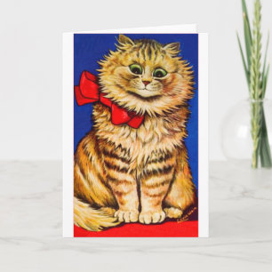 Cartes Pour Fêtes Annuelles Chat Brown Avec Ruban Rouge (Image Vintage)