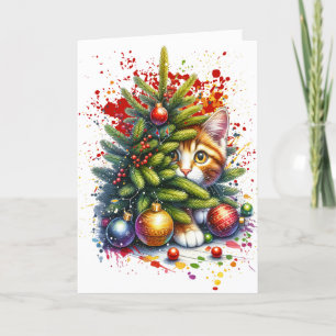 Cartes Pour Fêtes Annuelles Chat caché derrière l'arbre de Noël