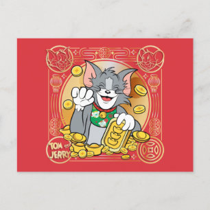 Cartes Pour Fêtes Annuelles Chat Chanceux Jerry Avec Sycees D'or