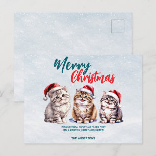 Cartes Pour Fêtes Annuelles Chat chaton chatte à l'aquarelle mignonne Père Noë