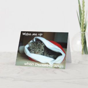 Cartes Pour Fêtes Annuelles Chat couché à Santa Hat