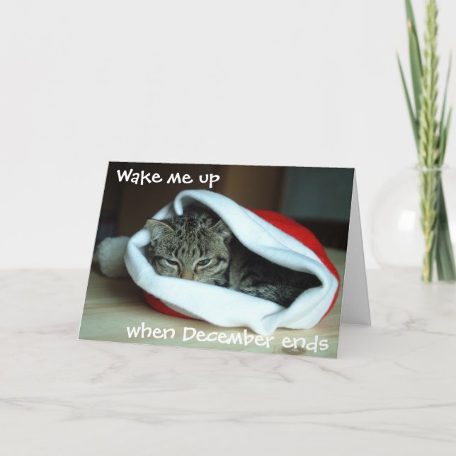 Cartes Pour Fêtes Annuelles Chat couché à Santa Hat (Devant)