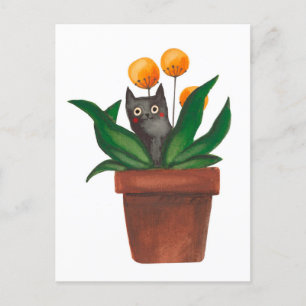 Cartes Pour Fêtes Annuelles Chat dans le pot de fleurs