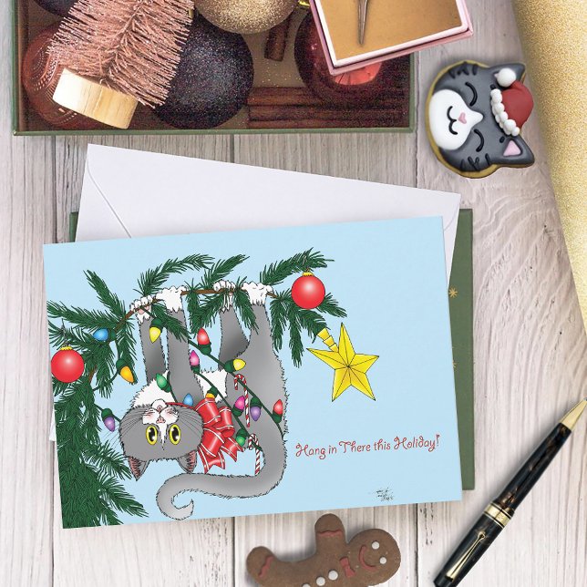 Cartes Pour Fêtes Annuelles Chat d'arbre de Noël à pendre drôle (Créateur téléchargé)