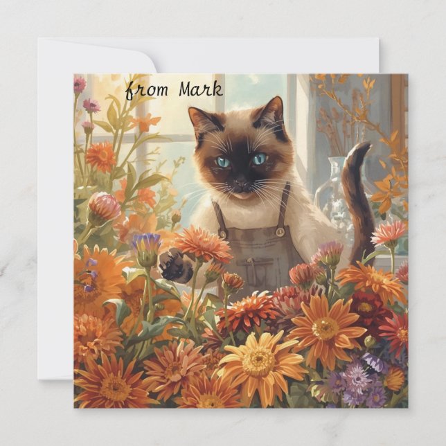 Cartes Pour Fêtes Annuelles Chat d'automne aux fleurs - Saison d'automne (Devant)
