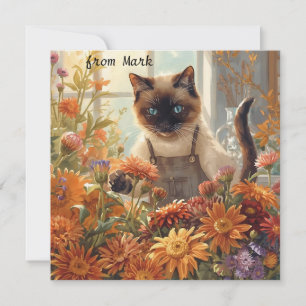 Cartes Pour Fêtes Annuelles Chat d'automne aux fleurs - Saison d'automne