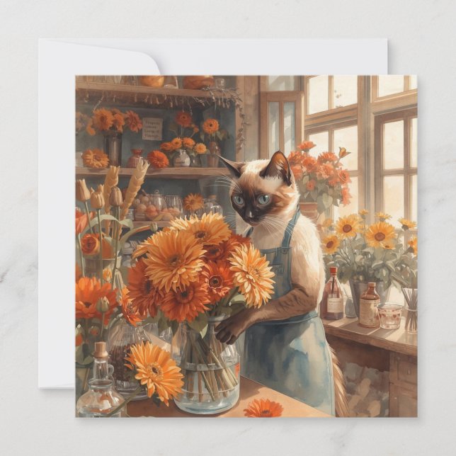 Cartes Pour Fêtes Annuelles Chat d'automne aux fleurs - Thanksgiving d'automne (Devant)