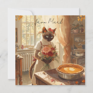 Cartes Pour Fêtes Annuelles Chat d'automne avec tarte Citrouille Chat d'automn
