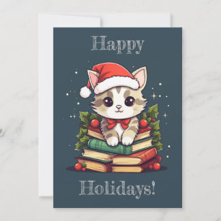 Cartes Pour Fêtes Annuelles Chat de livre de vacances
