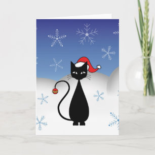 Cartes Pour Fêtes Annuelles Chat de Noël avec des flocons de neige