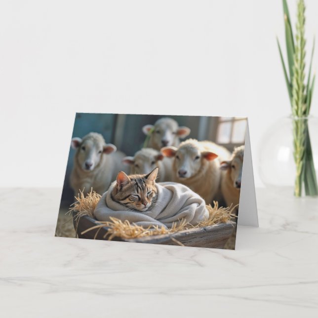 Cartes Pour Fêtes Annuelles Chat De Noël Dans Le Manger De Grange (Devant)