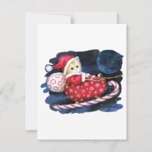 Cartes Pour Fêtes Annuelles Chat de Noël dans le traîneau de Noël livrant des