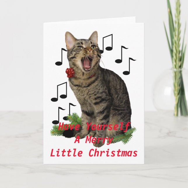 Cartes Pour Fêtes Annuelles Chat de Noël de chant (Devant)
