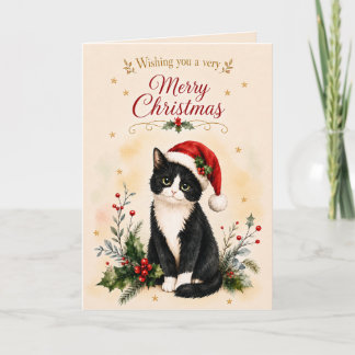 Cartes Pour Fêtes Annuelles Chat de Noël en smoking avec un chapeau de Père No