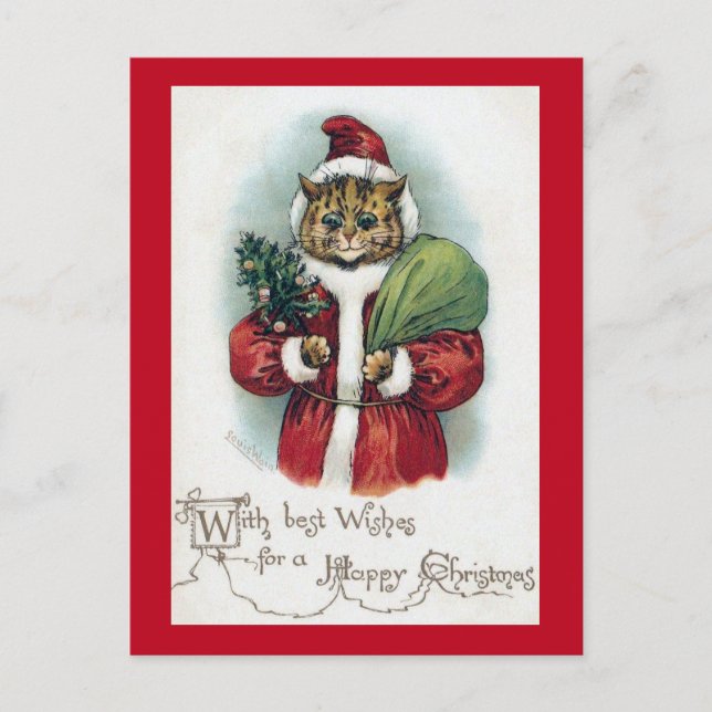 Cartes Pour Fêtes Annuelles Chat de Noël, Louis Wain (Devant)