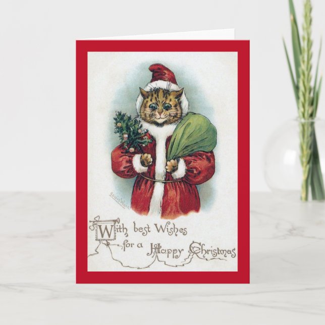 Cartes Pour Fêtes Annuelles Chat de Noël, Louis Wain (Devant)