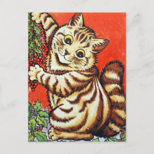 Cartes Pour Fêtes Annuelles Chat de Noël Louis Wain décorant personnalisé