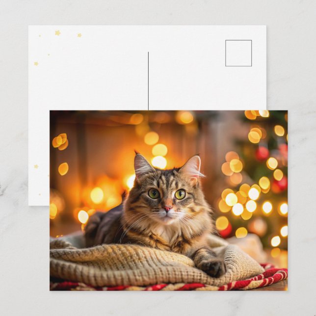 Cartes Pour Fêtes Annuelles Chat de Noël mignon (Devant / Derrière)