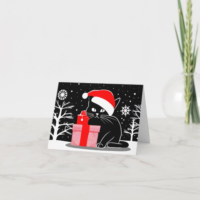 Cartes Pour Fêtes Annuelles Chat de Noël noir (Devant)