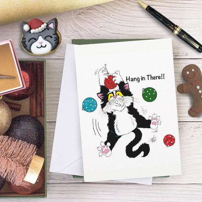Cartes Pour Fêtes Annuelles Chat de Noël noir blanc Tuxedo (Créateur téléchargé)