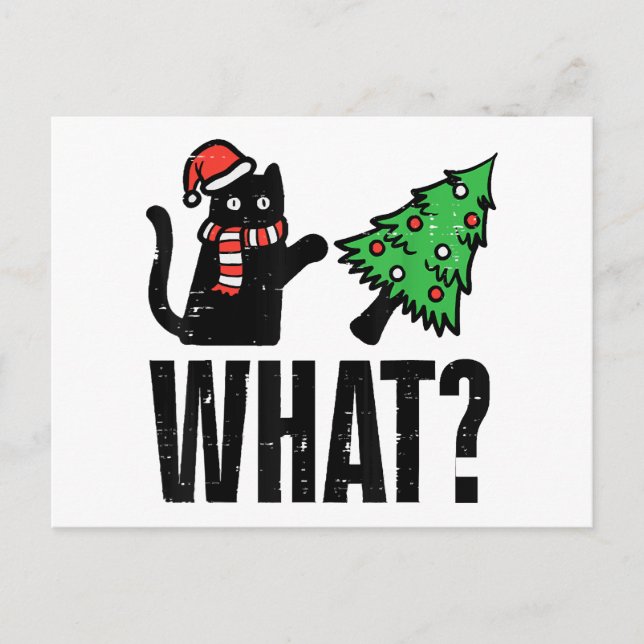 Cartes Pour Fêtes Annuelles Chat de Noël renversant l'arbre de Noël drôle (Devant)