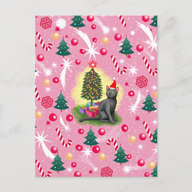 Cartes Pour Fêtes Annuelles Chat de Noël rose (Devant)