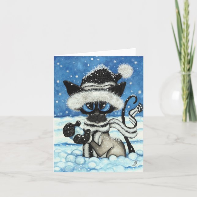 Cartes Pour Fêtes Annuelles Chat de Noël siamois par BiHrLe Card (Devant)