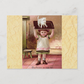Cartes Pour Fêtes Annuelles Chat de Noël victorien vintage sur plateau de thé