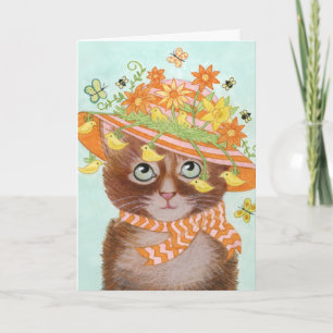 Cartes Pour Fêtes Annuelles Chat de Pâques dans le capot de Pâques avec des