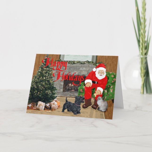Cartes Pour Fêtes Annuelles Chat de Siamese et Noël écossais (Devant)