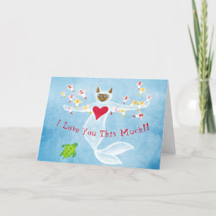 Cartes Pour Fêtes Annuelles Chat de sirène Valentine's Day Folded Holiday Card